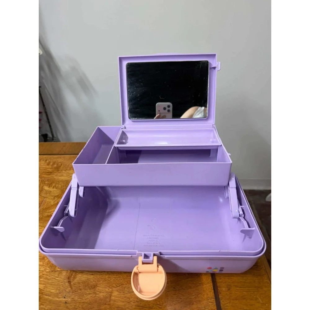 Vtg Caboodles On-The-Go Girl Teal Purple Makeup Case Organizer Mirror Model 5626